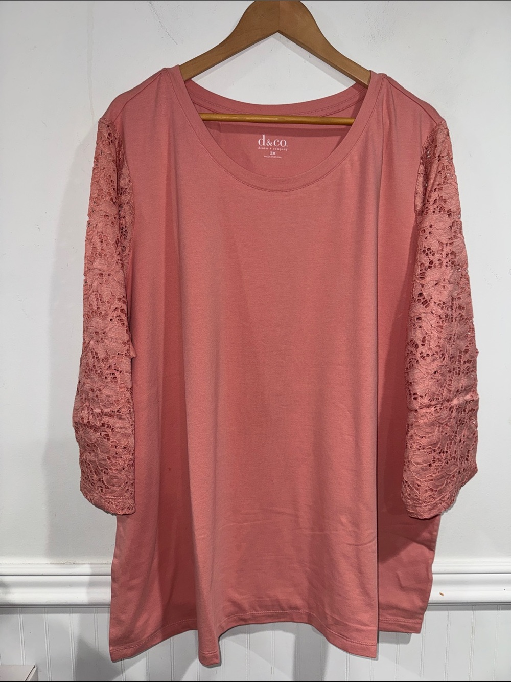 Denim & Company Lace-Sleeve Tunic Top new 3x cotton stretch